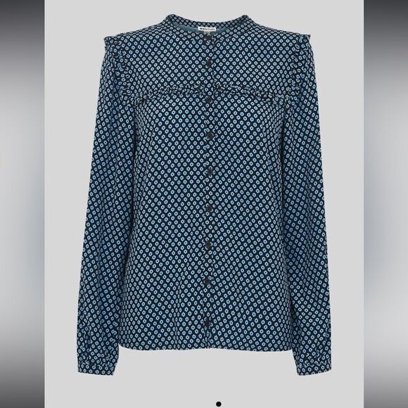 Whistles Blue Daisy Print Frill Blouse - Picture 10 of 10